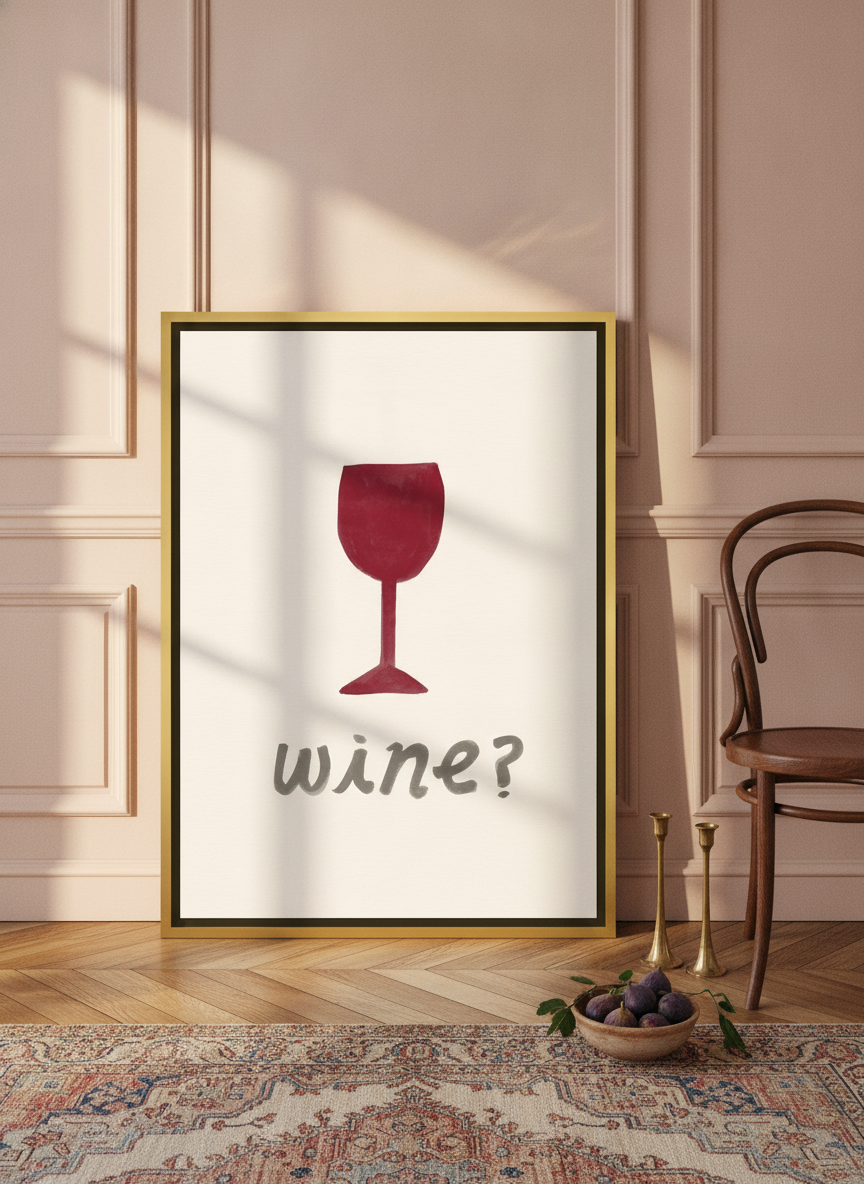 Canvas wall art with a gold leaf surround leaning against the wall in a Parisian living room