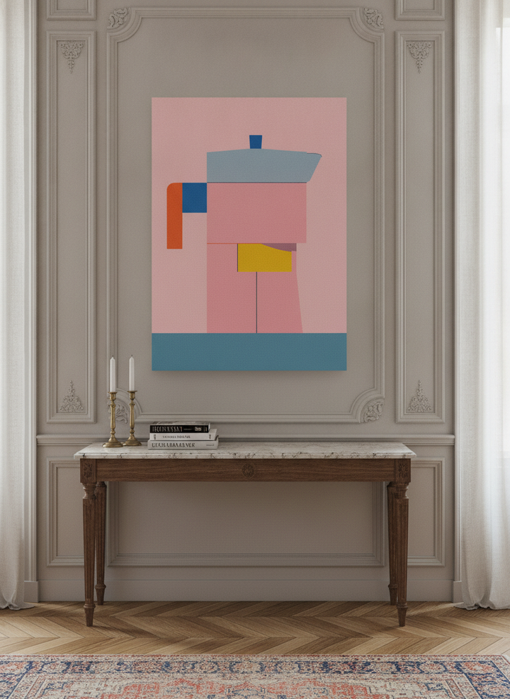 Stretched canvas wall art styled on the wall in a Parisian living room