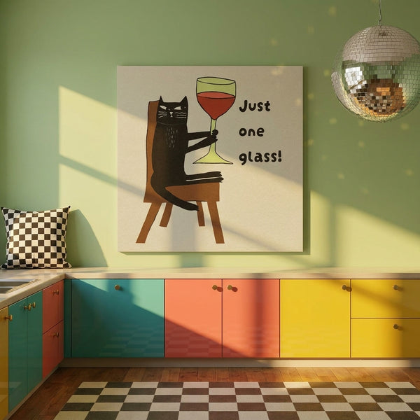 Just One Glass Cat By Sharyn Bursic | Canvas Square Print
