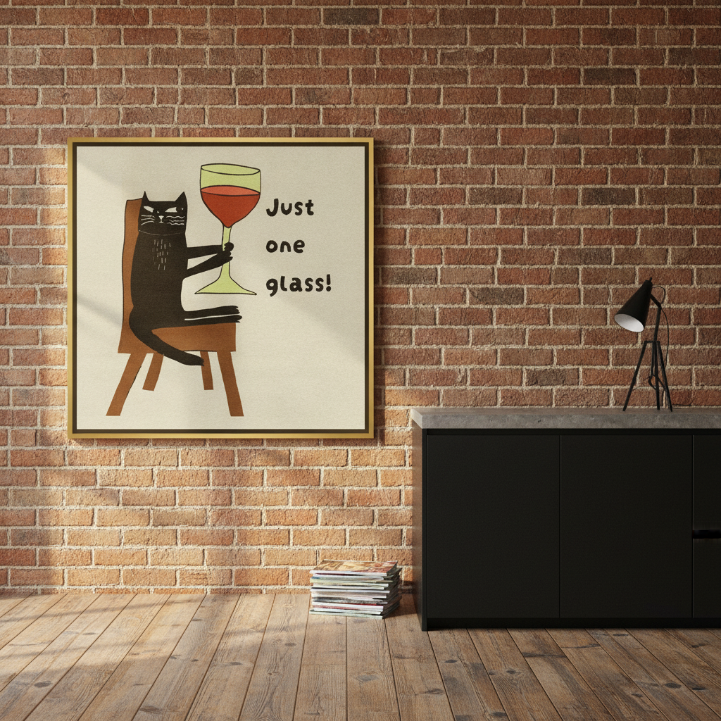 Canvas wall art with a gold leaf surround styled on the wall in an industrial loft kitchen