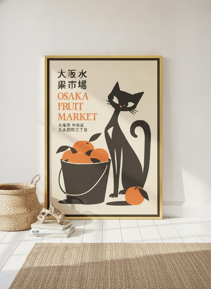 Canvas wall art with a gold leaf surround leaning against the wall in a coastal kitchen