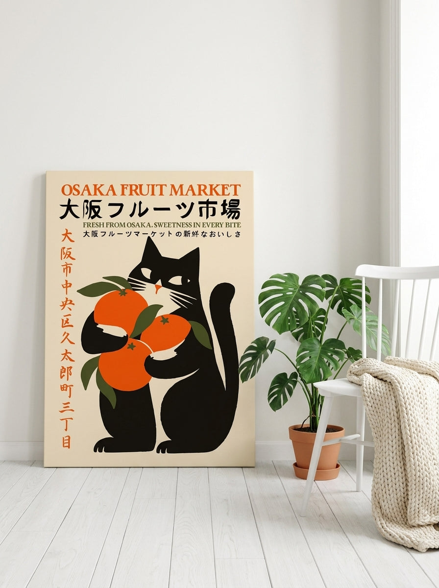 Stretched canvas wall art leaning against the wall in a bright Scandinavian dining room