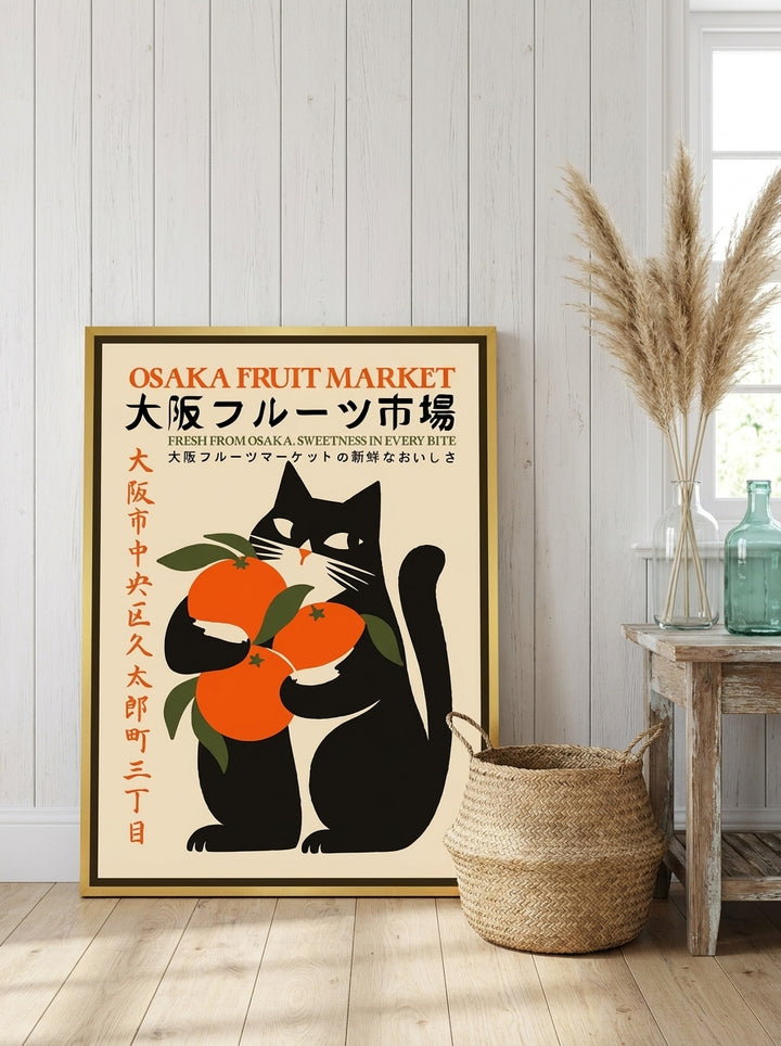 Canvas wall art with a gold leaf surround leaning against the wall in a coastal kitchen