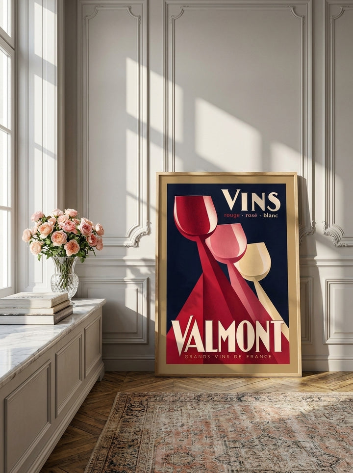 Modern wall art print standing on a console in a Parisian dining room