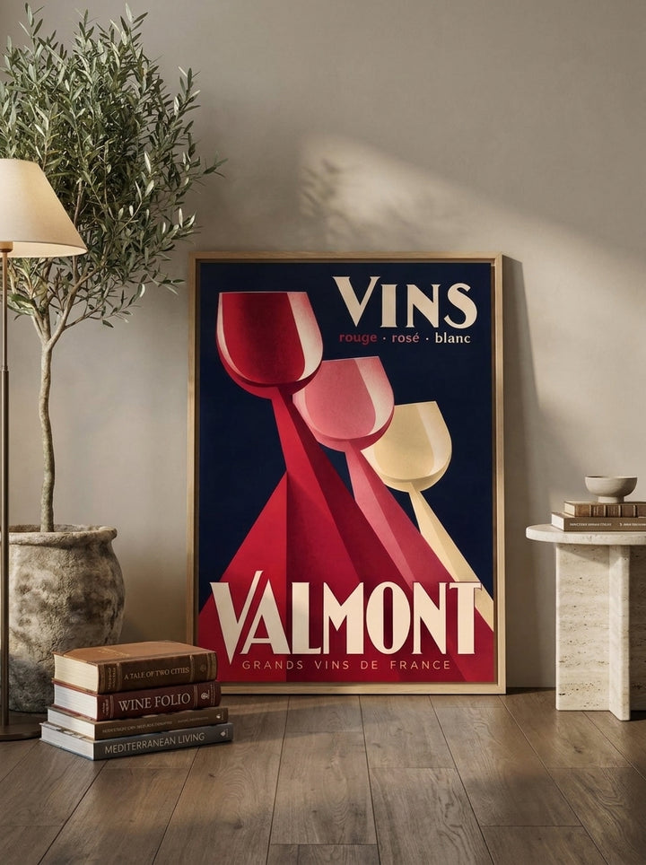 Canvas wall art with a natural timber surround leaning against the wall in a luxe kitchen