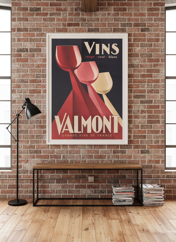 Oversized statement modern wall art print styled on the wall in an industrial loft living room