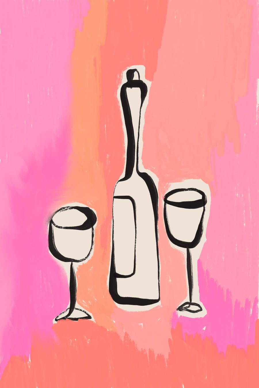 Vibrant Wine Bottle Glasses By Treechild | Art & Canvas Print