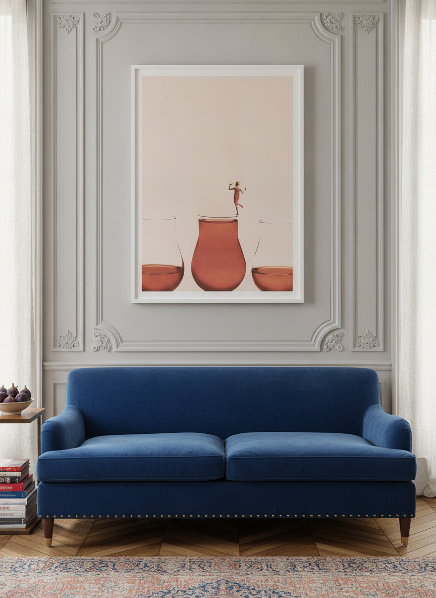 Modern wall art print styled on the wall in a Parisian living room