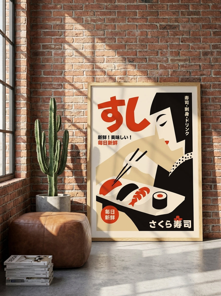 Modern wall art print leaning against the wall in an industrial loft home office
