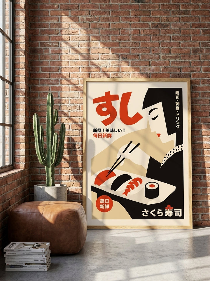 Modern wall art print leaning against the wall in an industrial loft home office