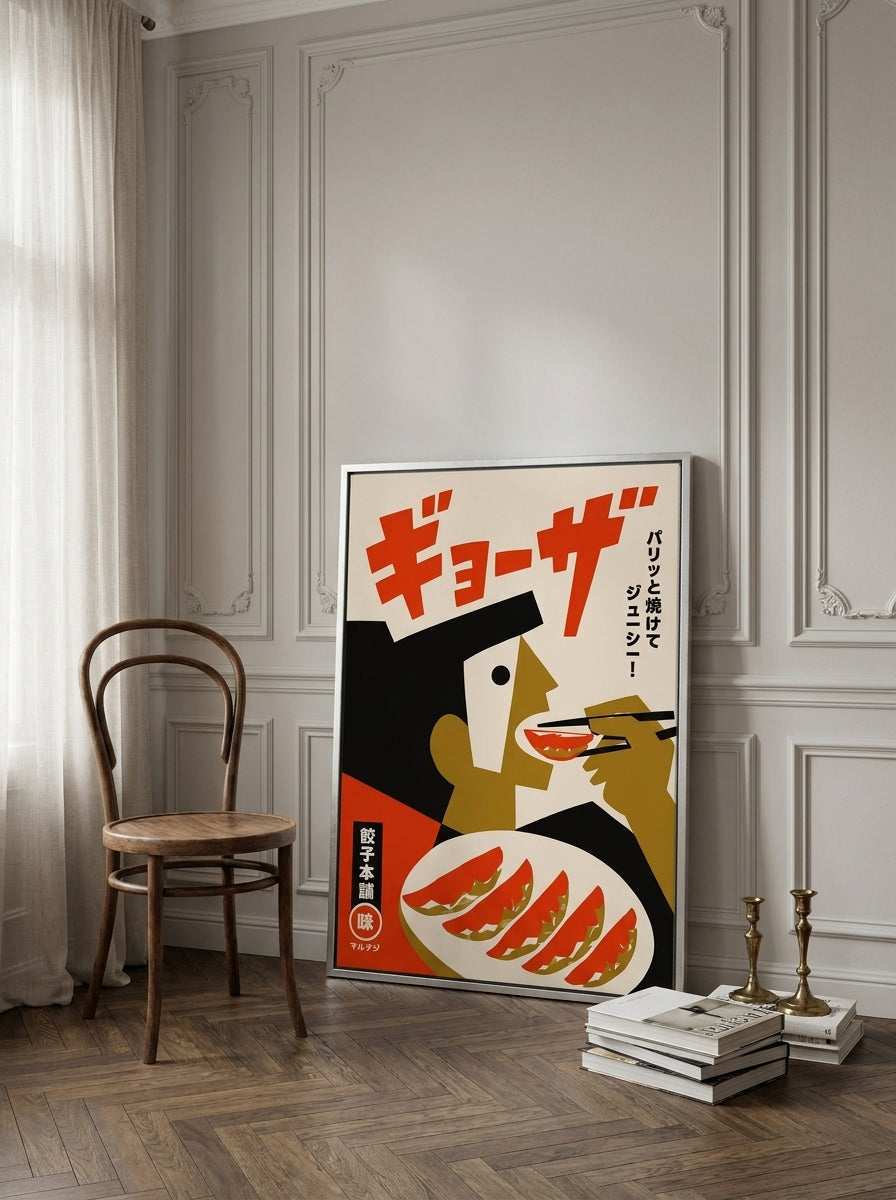 Canvas wall art with a silver leaf surround leaning against the wall in a Parisian living room