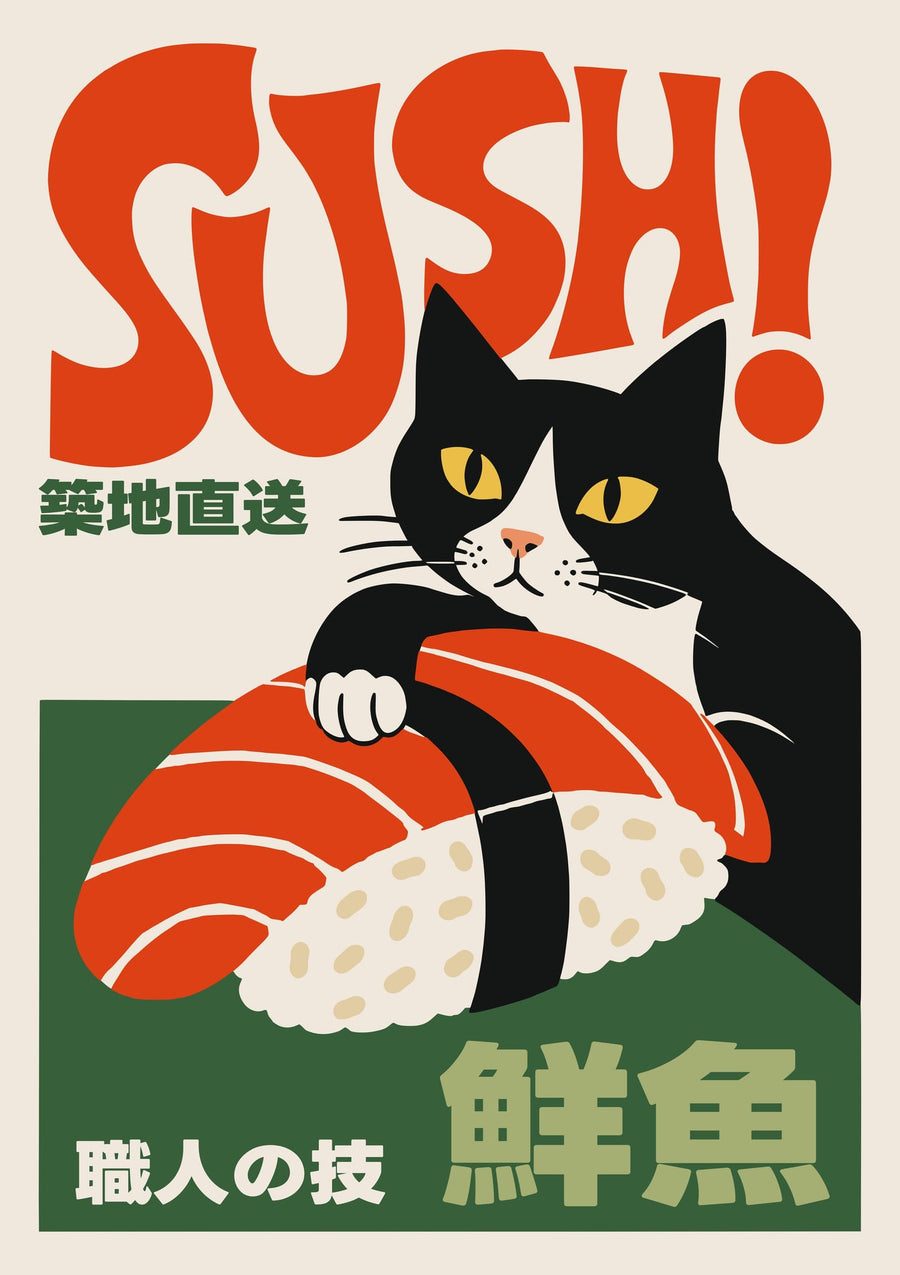 Japanese Sushi Cat By Patryk Krygowski | Art & Canvas Print