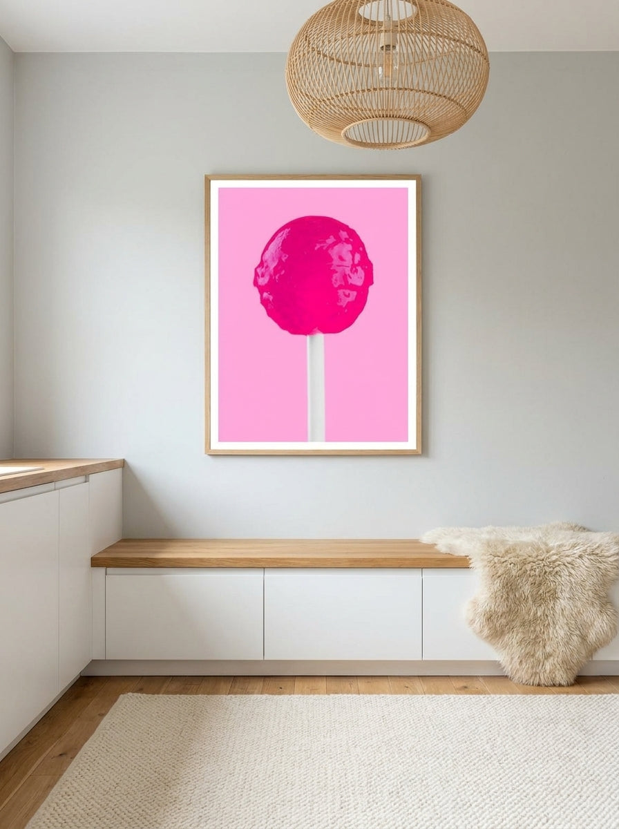 Modern wall art print styled on the wall in a bright Scandinavian kitchen