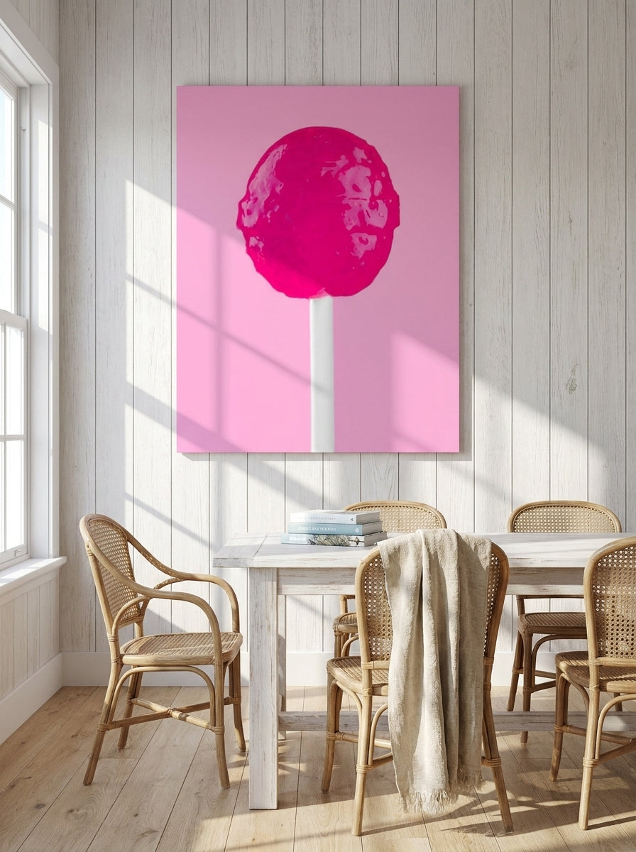 Stretched canvas wall art styled on the wall in a coastal dining room