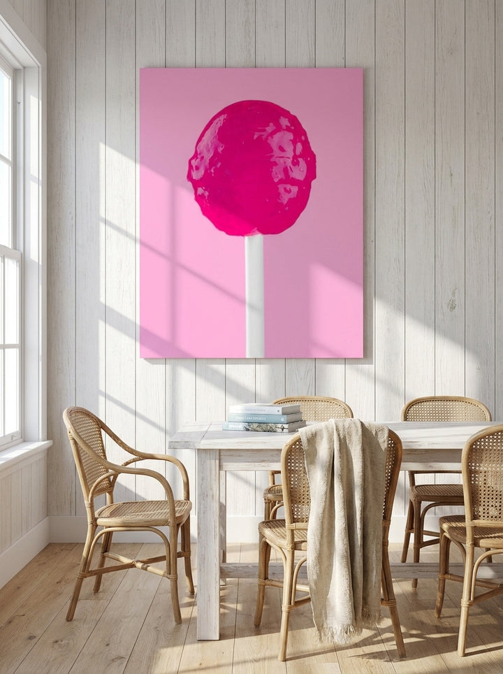 Stretched canvas wall art styled on the wall in a coastal dining room