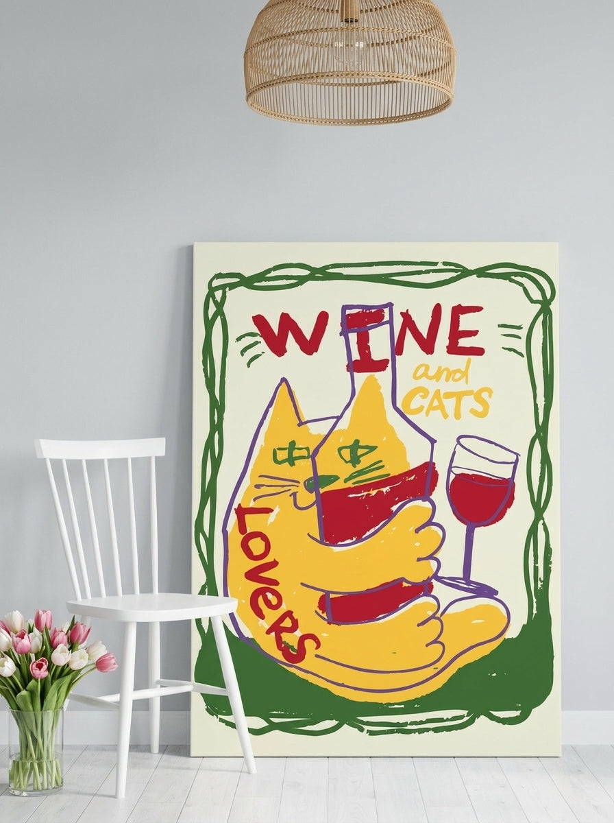 Stretched canvas wall art leaning against the wall in a bright Scandinavian living room