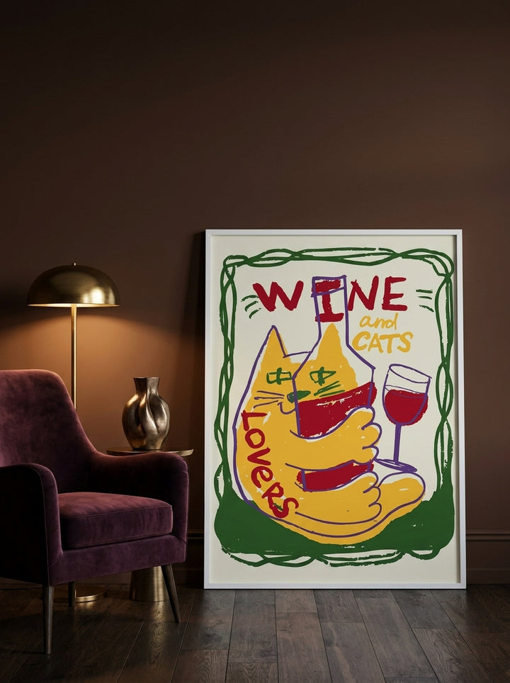 Modern wall art print leaning against the wall in a moody dining room