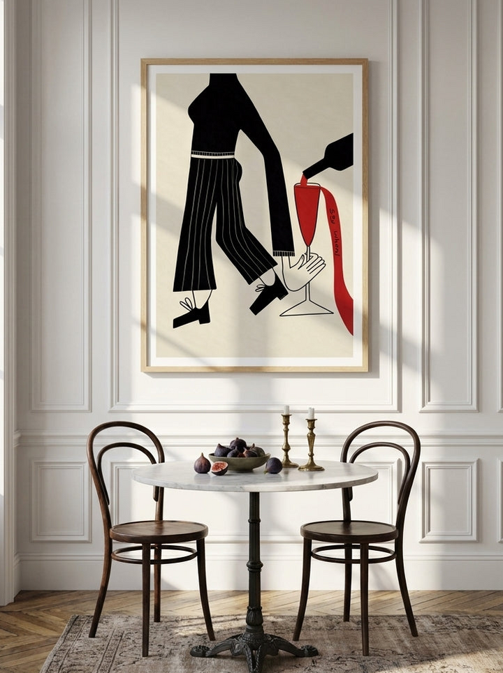 Modern wall art print styled on the wall in a Parisian dining room
