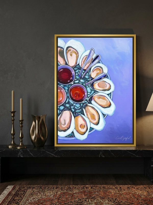 Dozen Oysters On Purple By Laurel Greenfield | Art & Canvas Print
