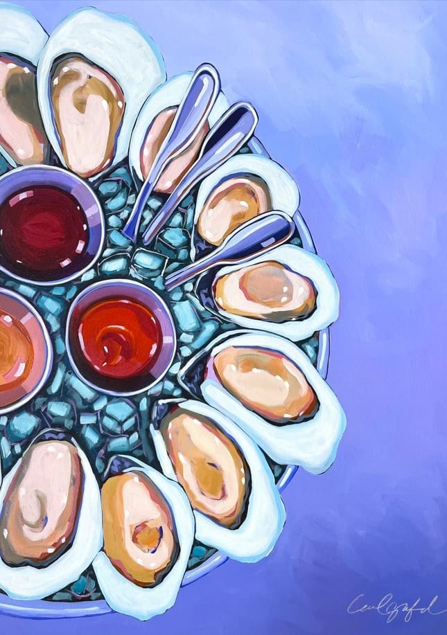 Dozen Oysters On Purple By Laurel Greenfield | Art & Canvas Print