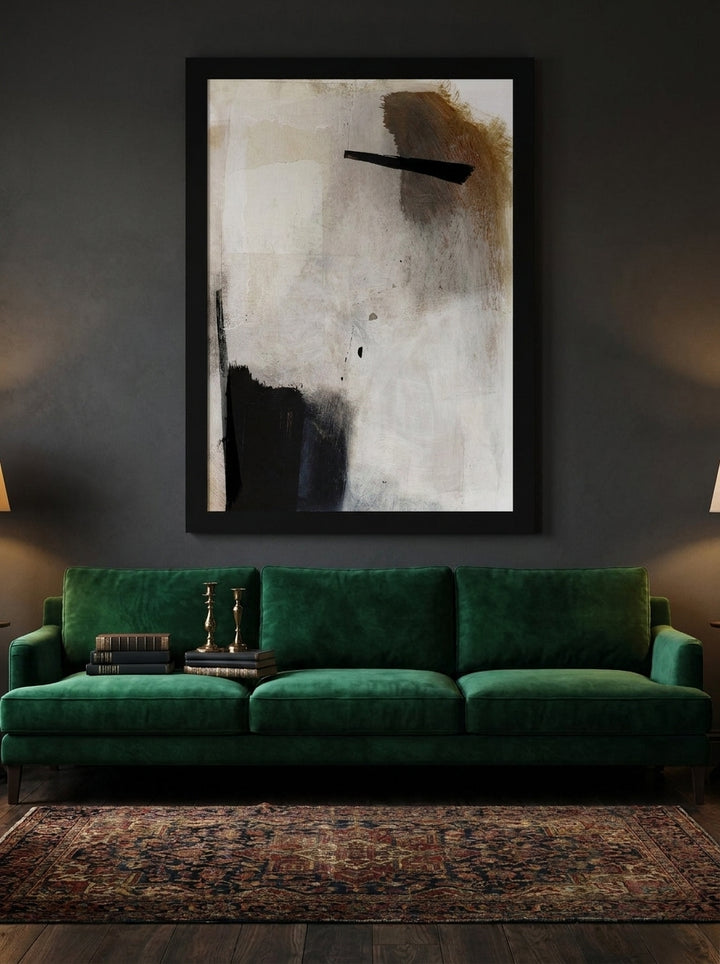 Modern wall art print styled on the wall in a moody living room