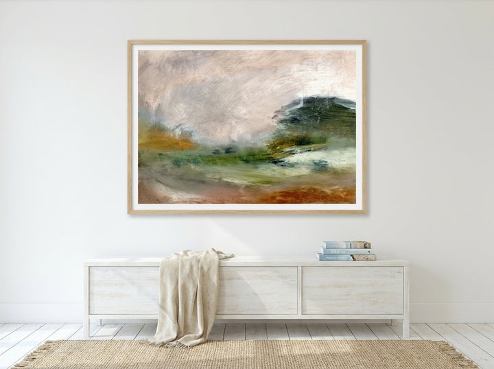 Modern wall art print styled on the wall in a coastal living room