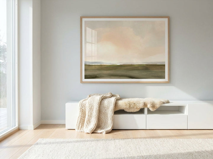 Modern wall art print styled on the wall in a bright Scandinavian living room