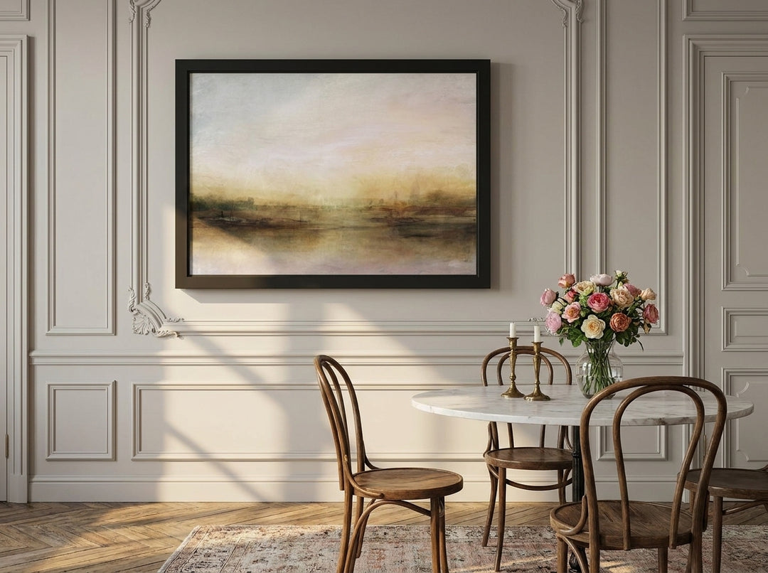 Modern wall art print styled on the wall in a Parisian dining room