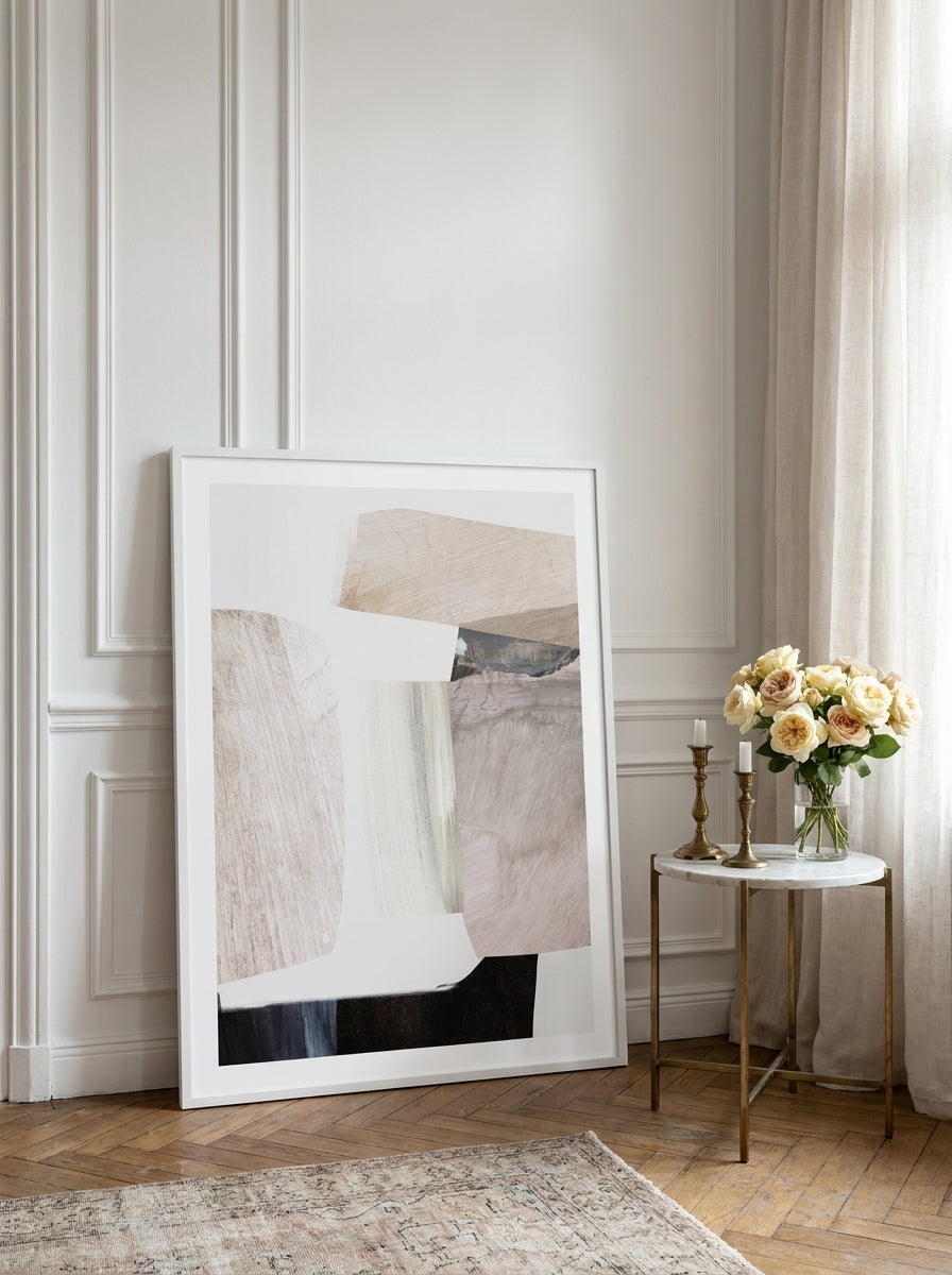 Modern wall art print leaning against the wall in a Parisian bedroom
