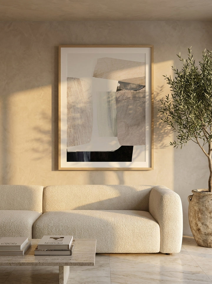 Modern wall art print styled on the wall in a luxe living room