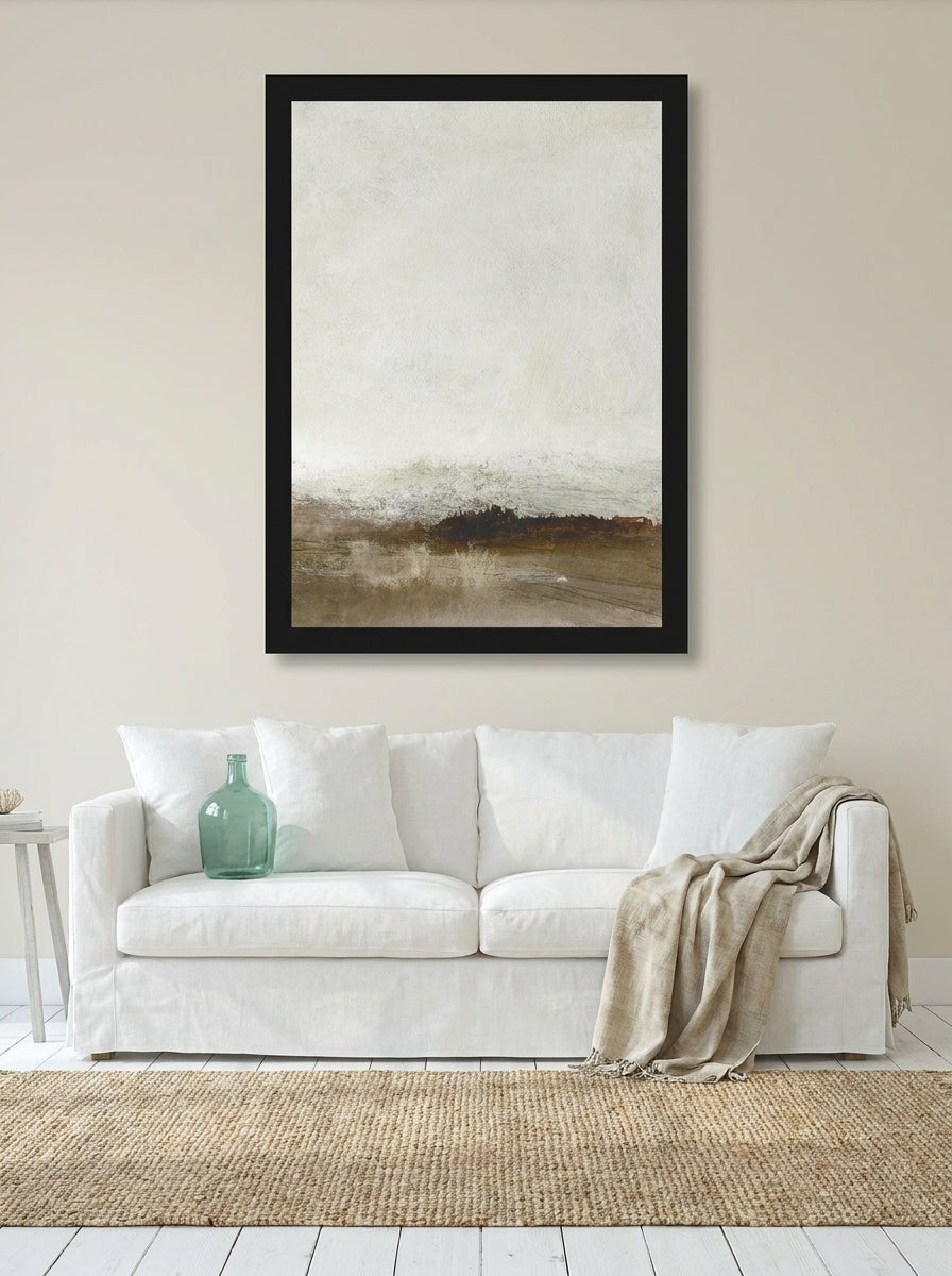 Modern wall art print styled on the wall in a coastal living room