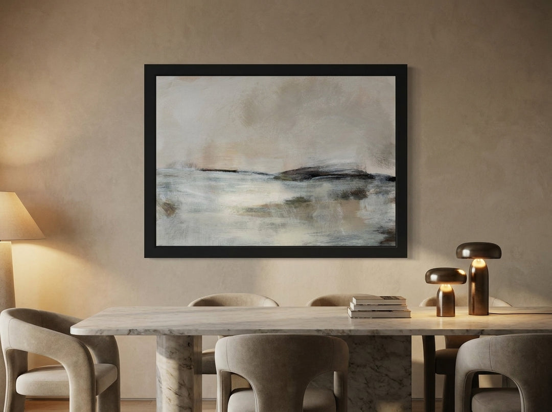Modern wall art print styled on the wall in a luxe dining room