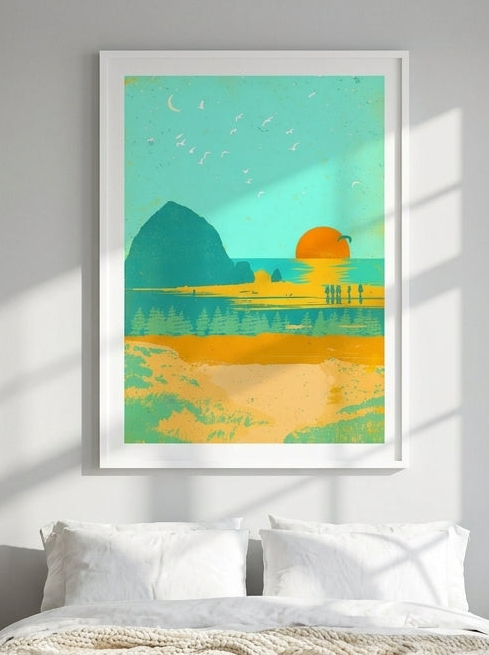 Modern wall art print styled on the wall in a bright Scandinavian bedroom