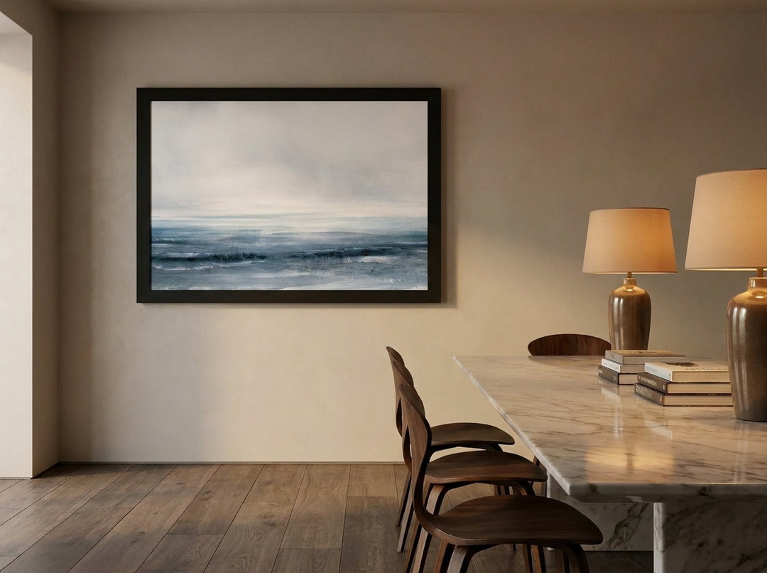 Modern wall art print styled on the wall in a luxe dining room
