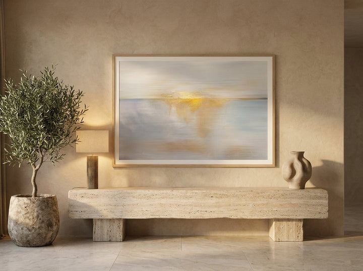 Modern wall art print styled on the wall in a luxe living room
