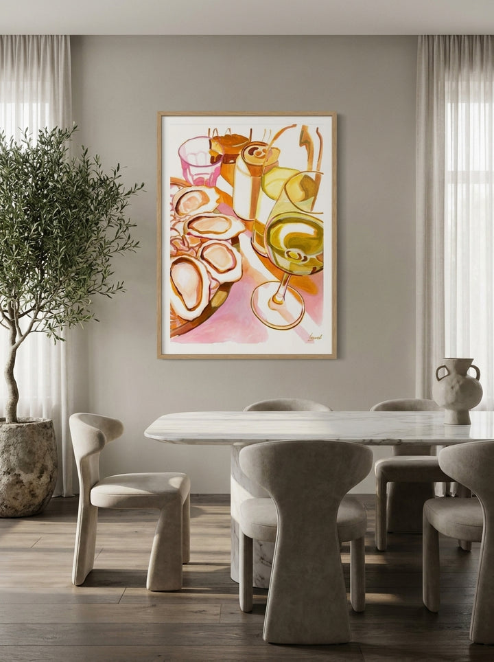 Modern wall art print styled on the wall in a luxe dining room