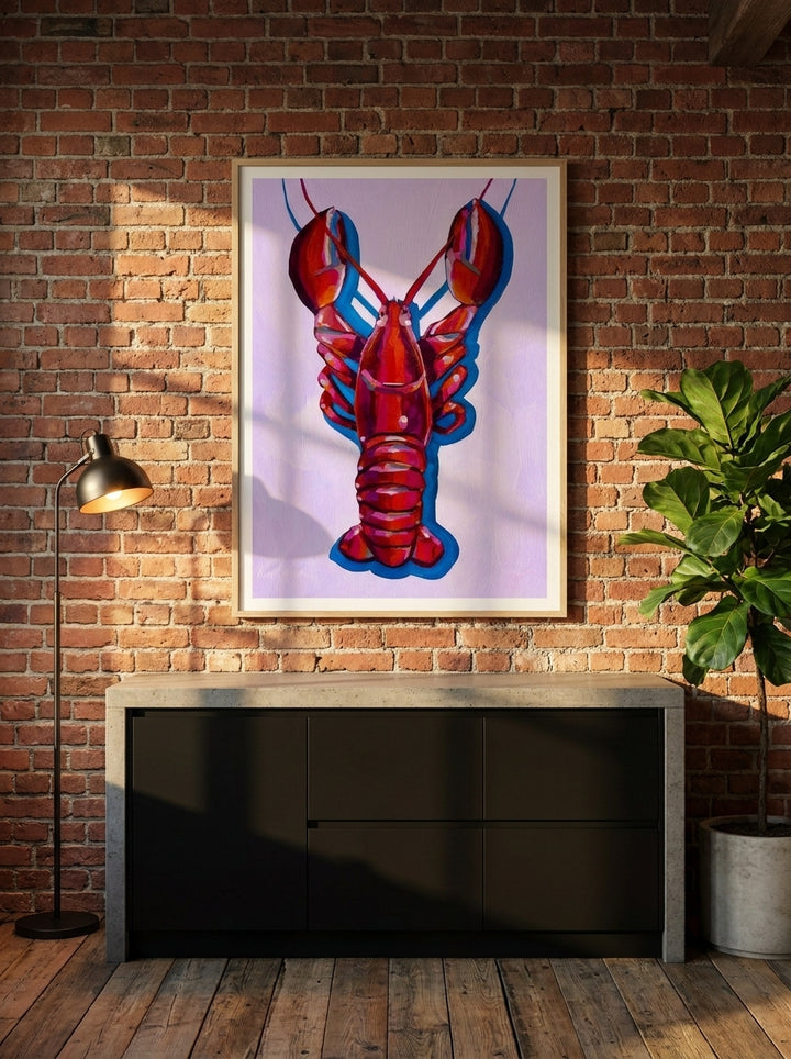 Modern wall art print styled on the wall in an industrial loft kitchen