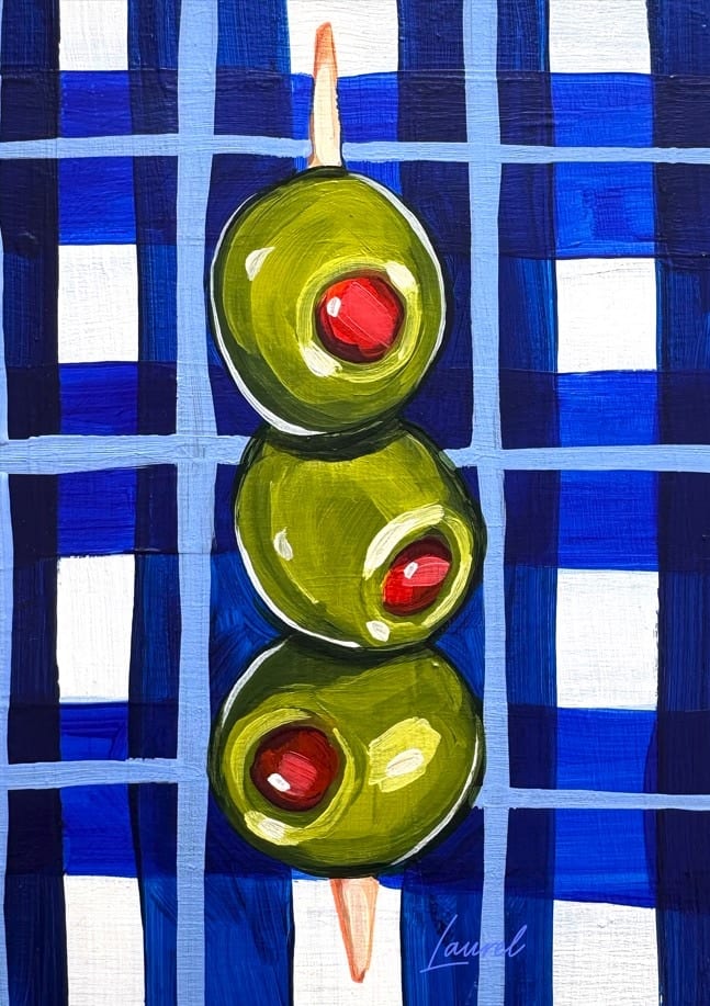 Olives On Plaid By Laurel Greenfield | Art & Canvas Print