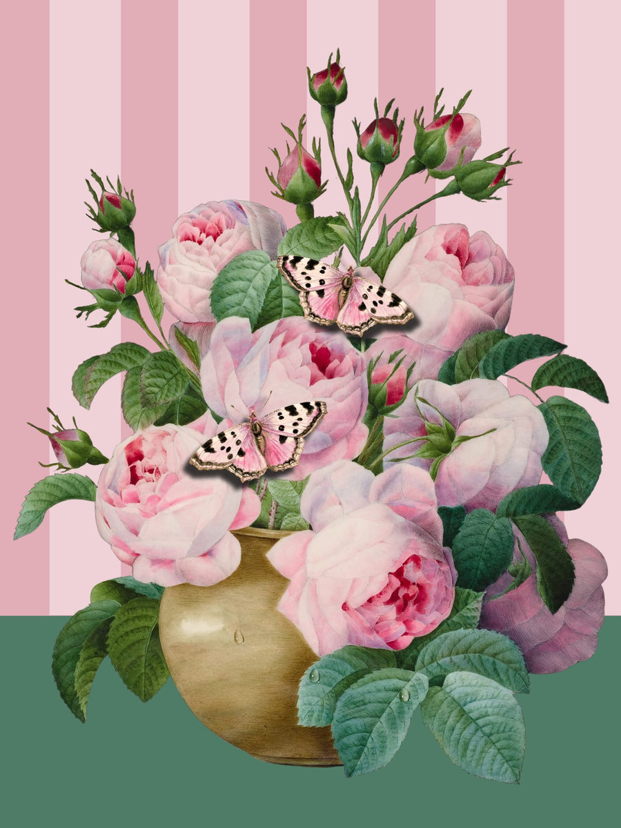 Pink Roses and Butterflies By Marja van den Hurk | Art & Canvas Print