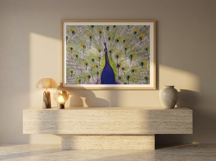 Modern wall art print styled on the wall in a luxe living room