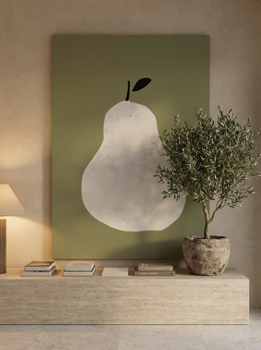 Stretched canvas wall art styled on the wall in a luxe living room