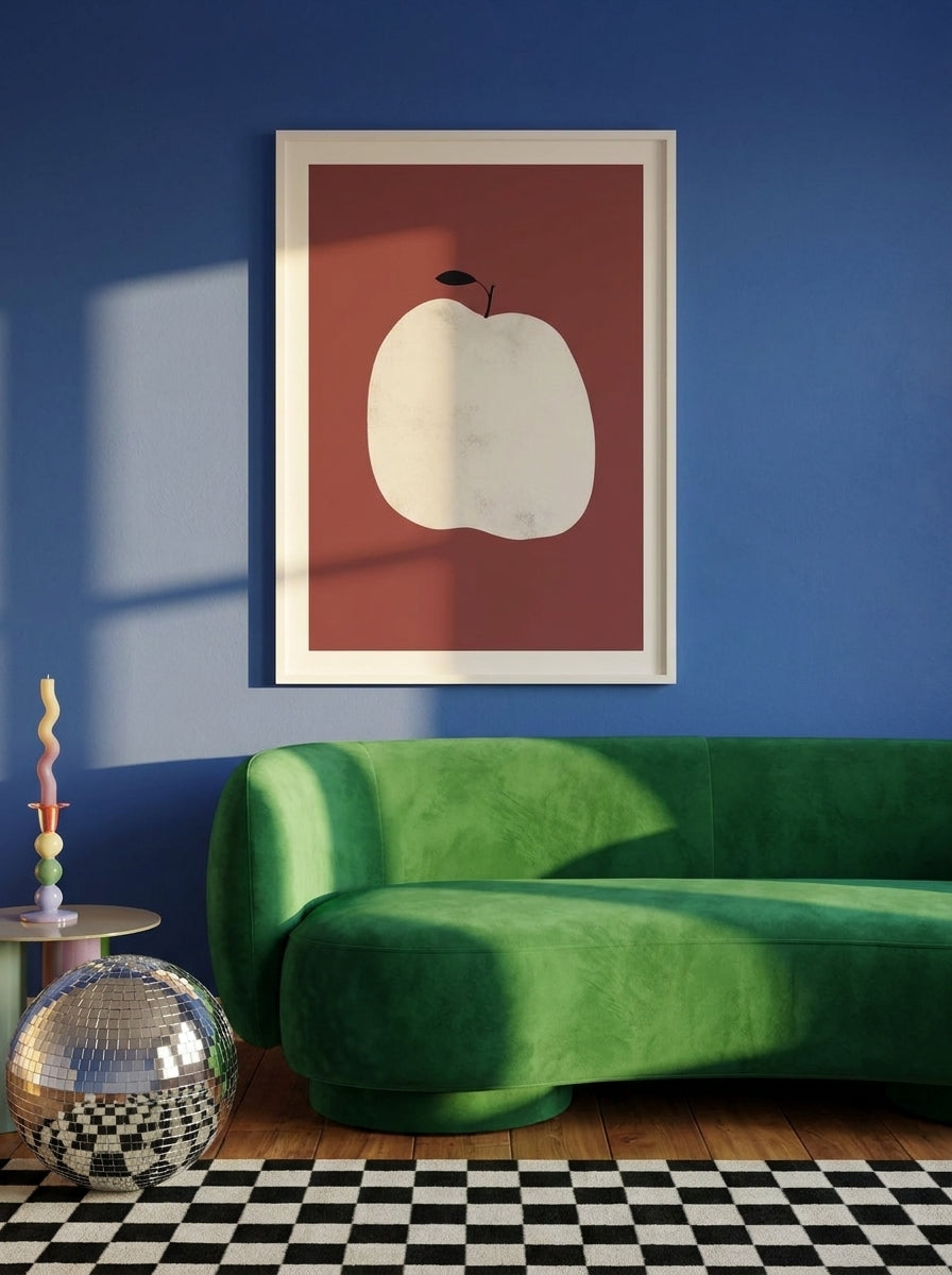 Modern wall art print styled on the wall in a colourful eclectic living room
