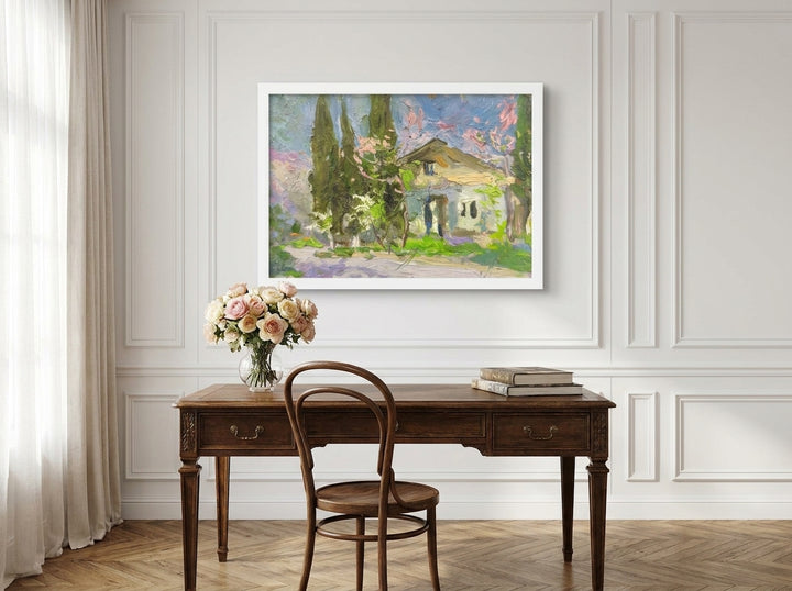 Modern wall art print styled on the wall in a Parisian home office