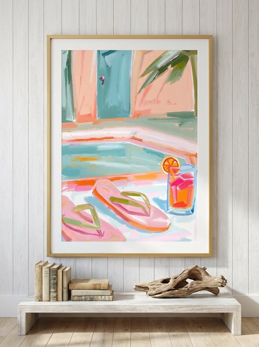 Modern wall art print styled on the wall in a coastal living room