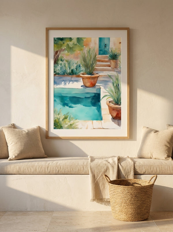 Mediterranean Poolside Garden By Ohkimiko | Art & Canvas Print