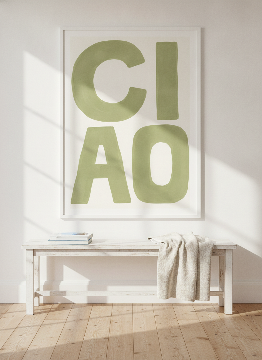 Modern wall art print styled on the wall in a coastal living room