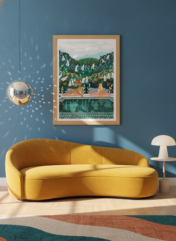 Leopard Poolside Oasis By Uma Gokhale | Art & Canvas Print