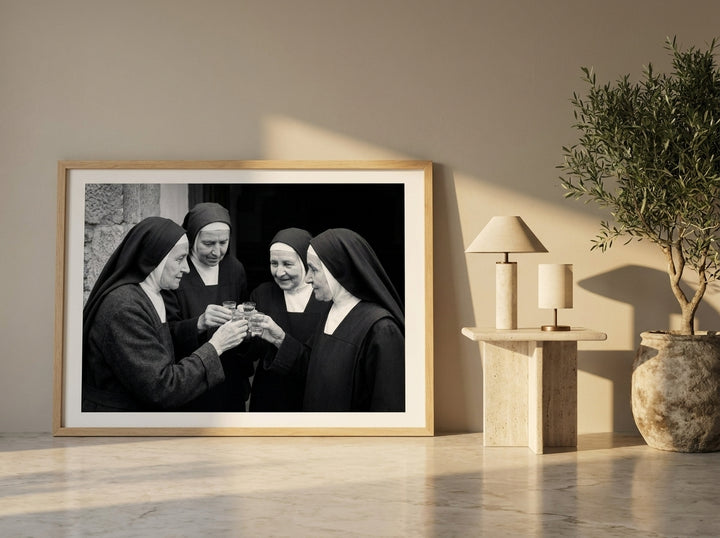 Modern wall art print leaning against the wall in a luxe dining room