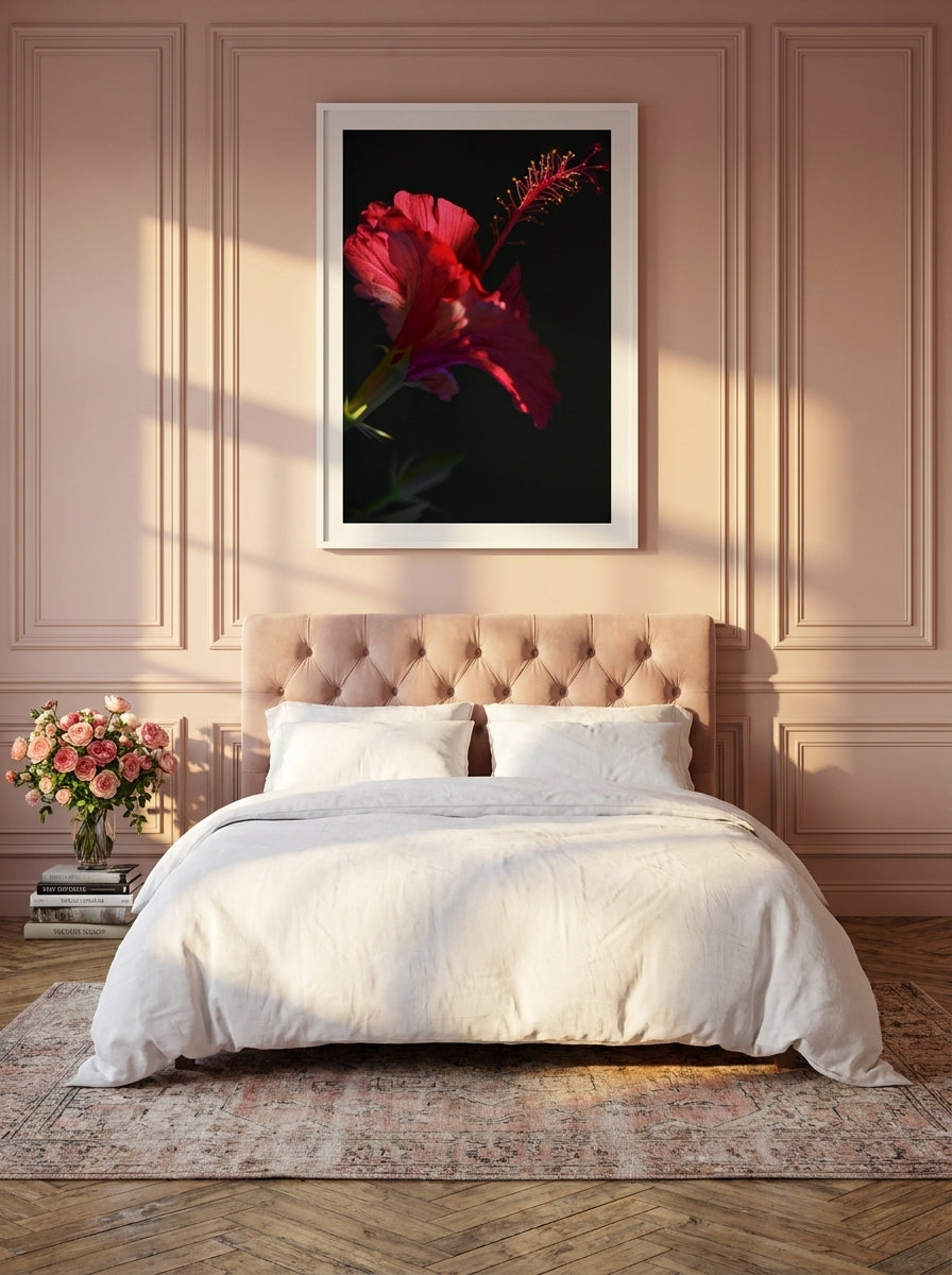 Modern wall art print styled on the wall in a Parisian bedroom