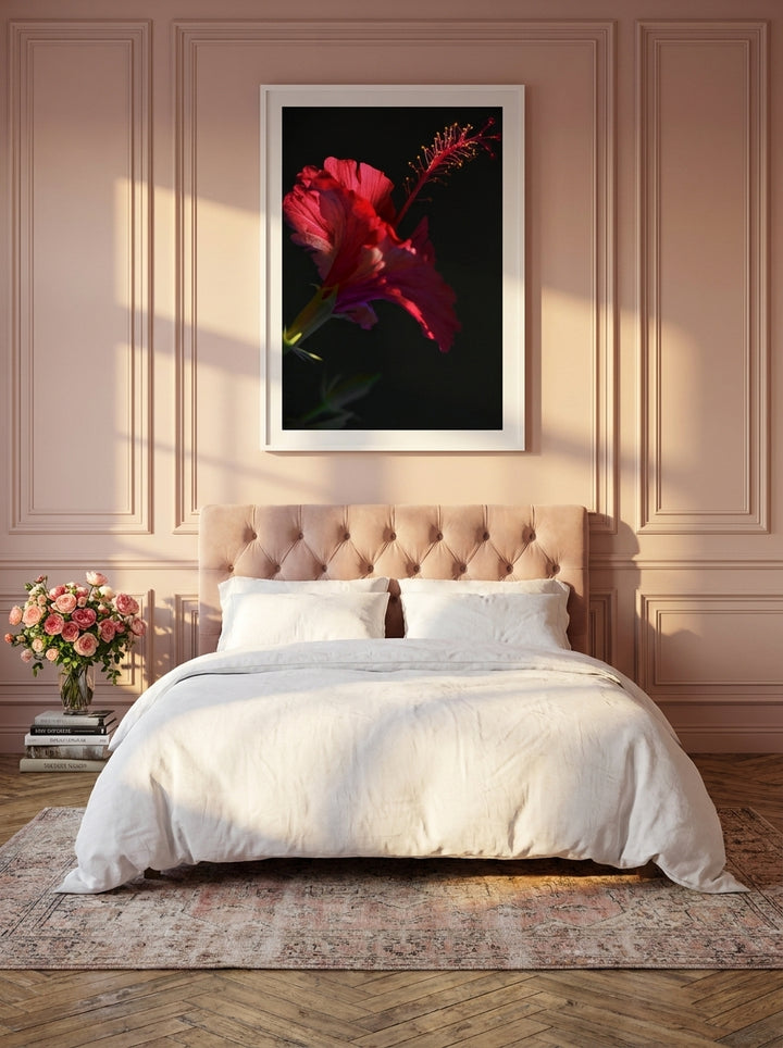 Modern wall art print styled on the wall in a Parisian bedroom